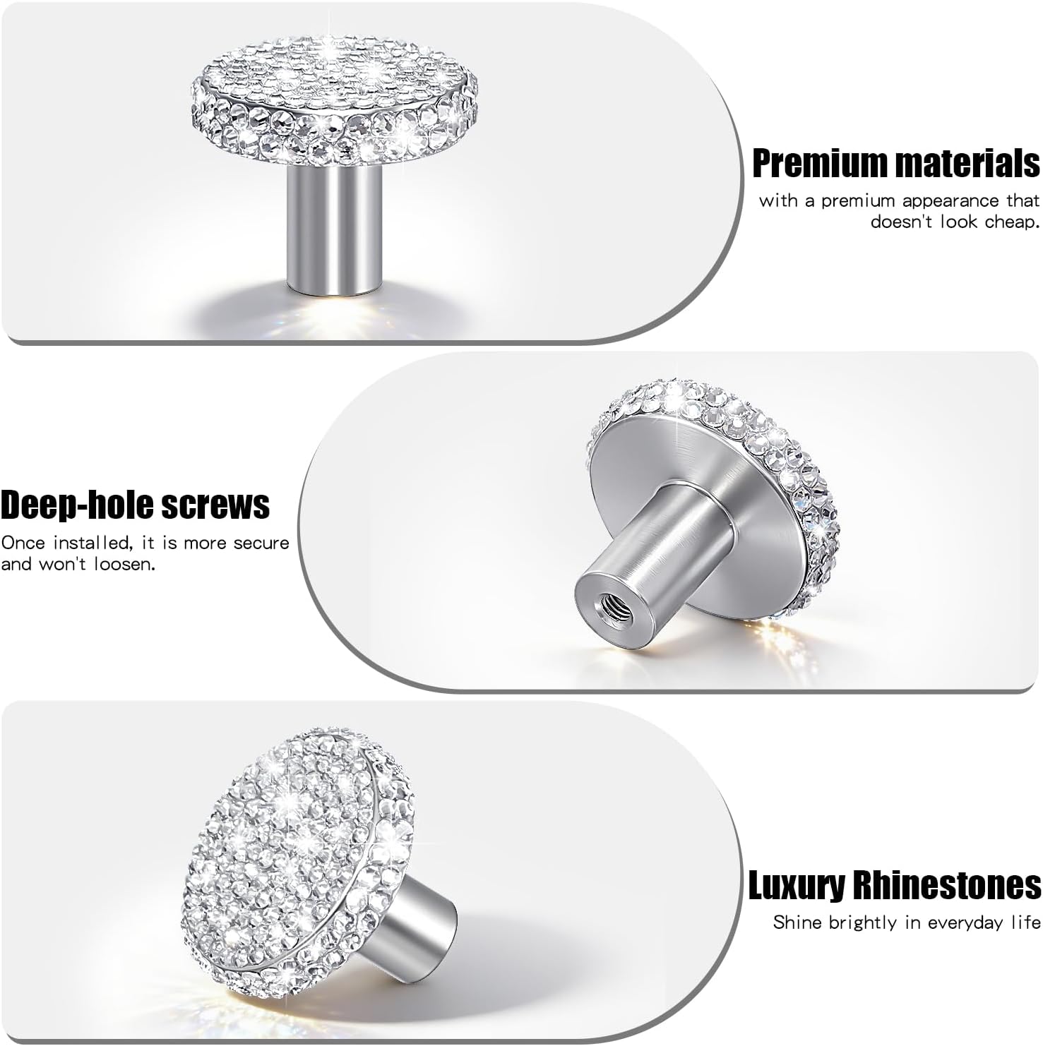 Yivaiks 2pack Bling Kitchen Cabinet Knobs Crystal Rhinestone Dresser Pulls Aesthetic Luxury Bathroom Cabinet Drawer Closet Door Knobs （Cylinder 1.96in White）
