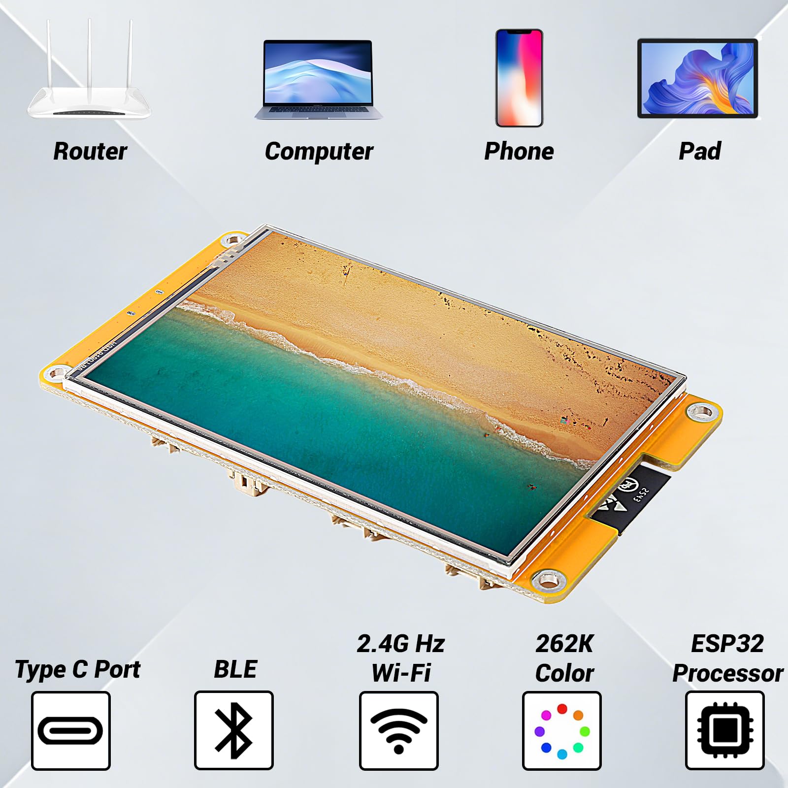 Pantalla táctil de 4.0 pulgadas 320x480 con pantalla ESP32-32E ESP32 con WiFi+BT, módulo de pantalla LCD TFT ST7796S para Arduino IoT