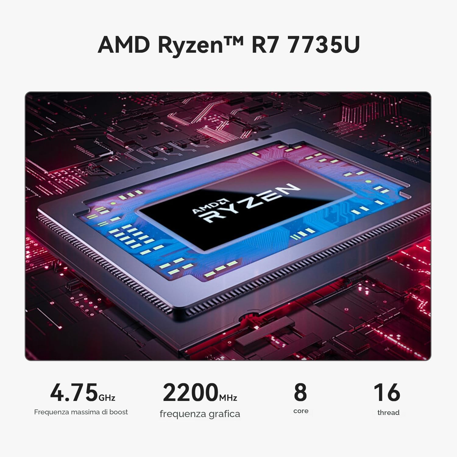Beelink Mini PC SER5 MAX Mini Computer con AMD Ryzen 7 7735U (8C/16T, fino a 4,75 GHz), Grafica AMD Radeon, 16G(8G*2) LPDDR5, 500GB M.2 PCIe SSD, Supporto BT 5.4/WiFi 6/2500 Mbps LAN/HDMI/DP/Type-C