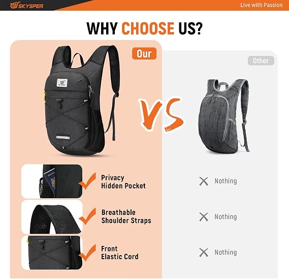 SKYSPER Foldable Hiking Backpack 10L/15L Small Lightweight Travel Daypack