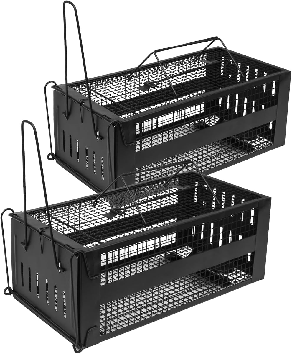 2-Pack Rat Trap,Mouse Traps Work for Indoor and Outdoor,Small Rodent Animal-Mice Voles Hamsters Cage,Catch and Release(Black)