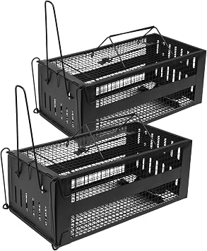 SZHLUX 2-Pack Rat Trap,Mouse Traps Work for Indoor and Outdoor,Small Rodent Animal-Mice Voles Hamsters Cage,Catch and ReleaseBlack