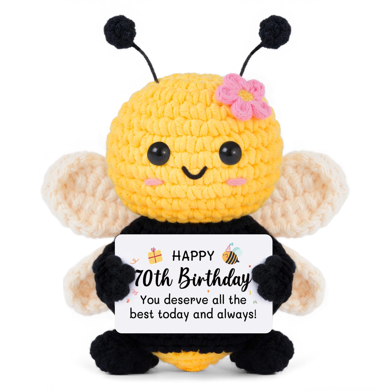 Gleevara 70th Birthday Gifts for Women, Handmade Emotional Support Crochet Cute Bee, Cute 70 Year Old Gifts for Mum Grandma Nanny