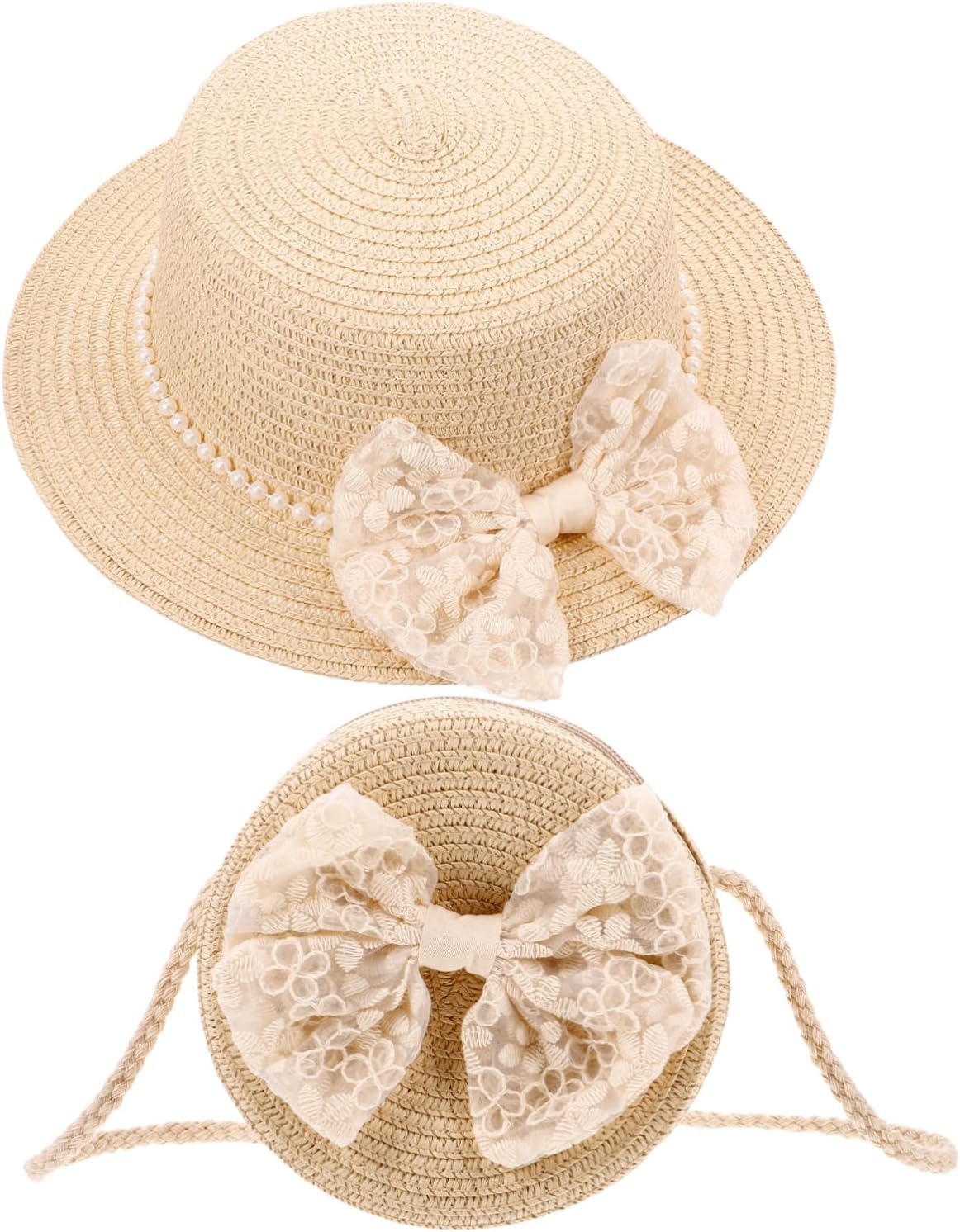 CALLARON 1set Straw Hat and Bag for Boys and Girls Lace Sunshade Hat and Purse for Girls Lightweight Beach Accessories for Years for Tea Parties and Outdoor Fun Khaki