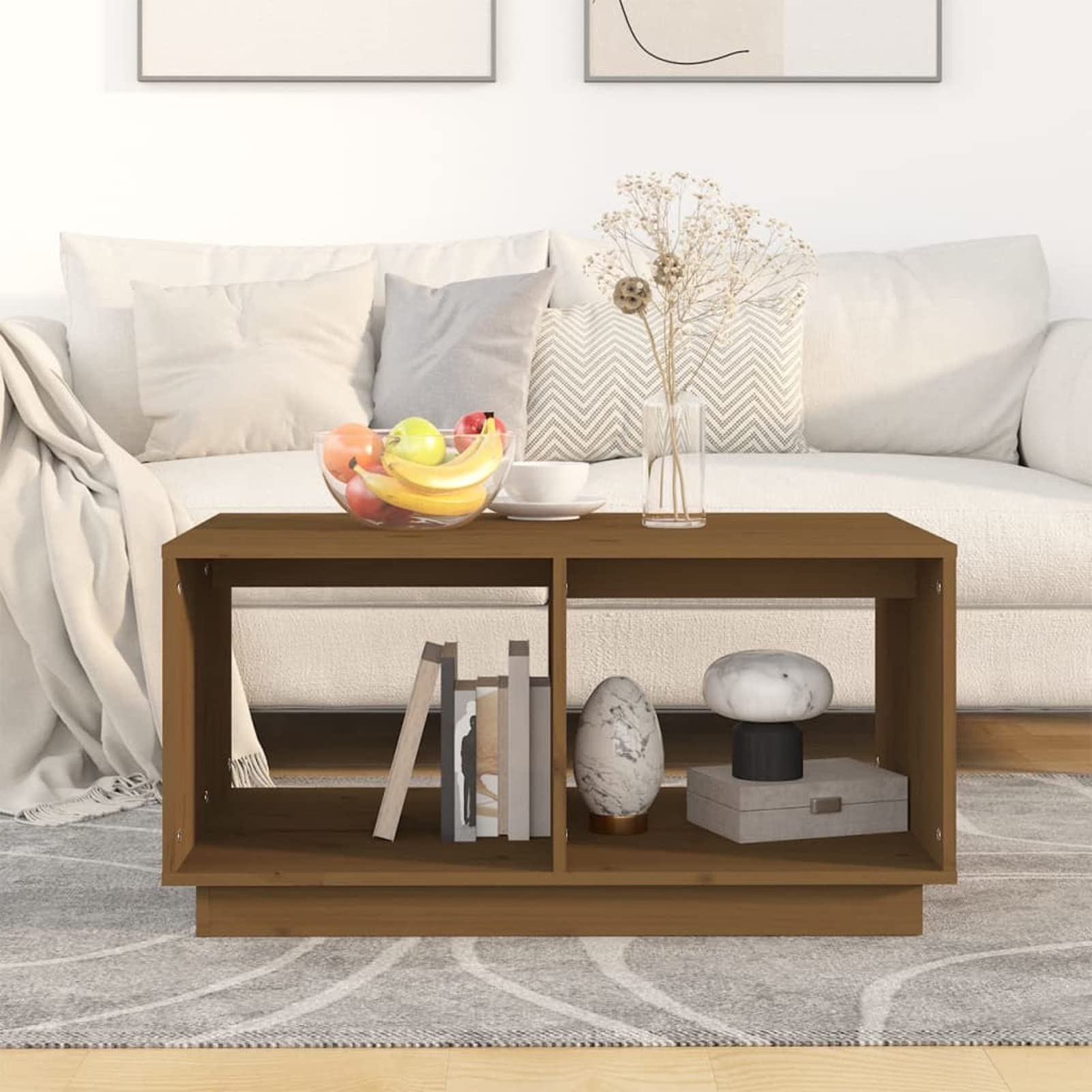 Homgoday Stolik kawowy z litego drewna sosnowego brązowy Miód 80 x 50 x 40 cm, Konsola pomocnicza Stolik do salonu Stolik kawowy Herbata Kawa Sofa Salon Meble Typ 1 Stoliki kawowe