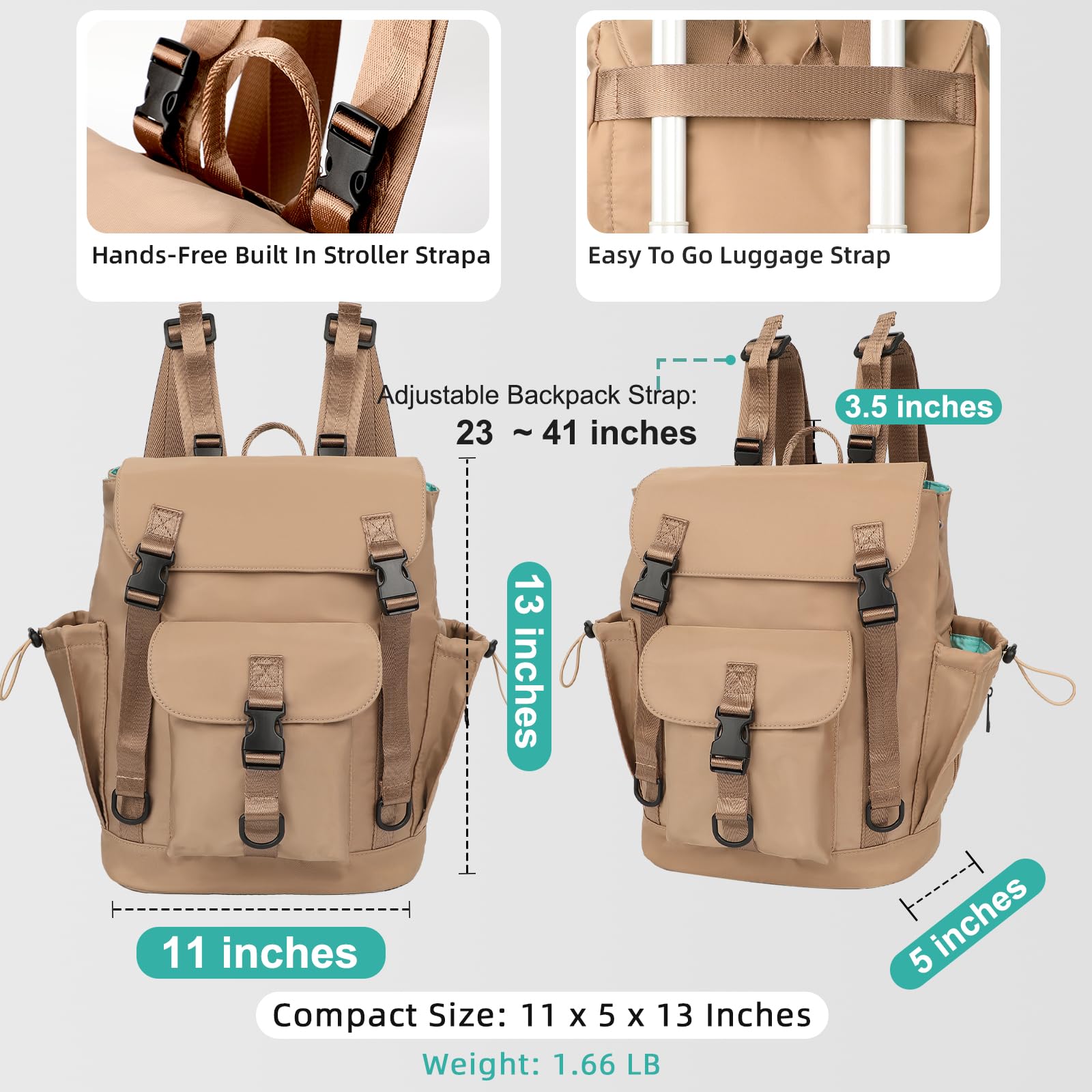 MOMINSIDE Mochila pequeña para pañales, bolsa de viaje para bebé con 9 bolsillos para mamá y papá