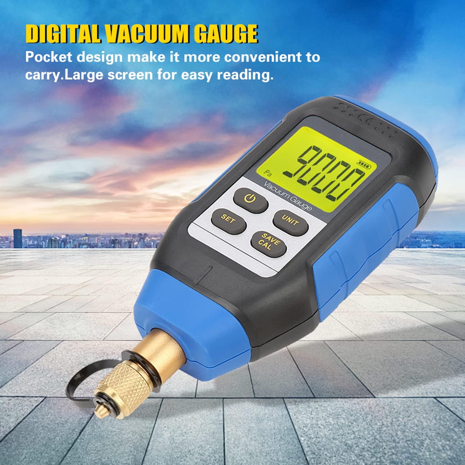 Digitales Vakuummessgerät, Hochpräzises Vakuummeter Tragbar Digital Vacuum Anzeige für Atmosphärische Umgebungen 0-50°C