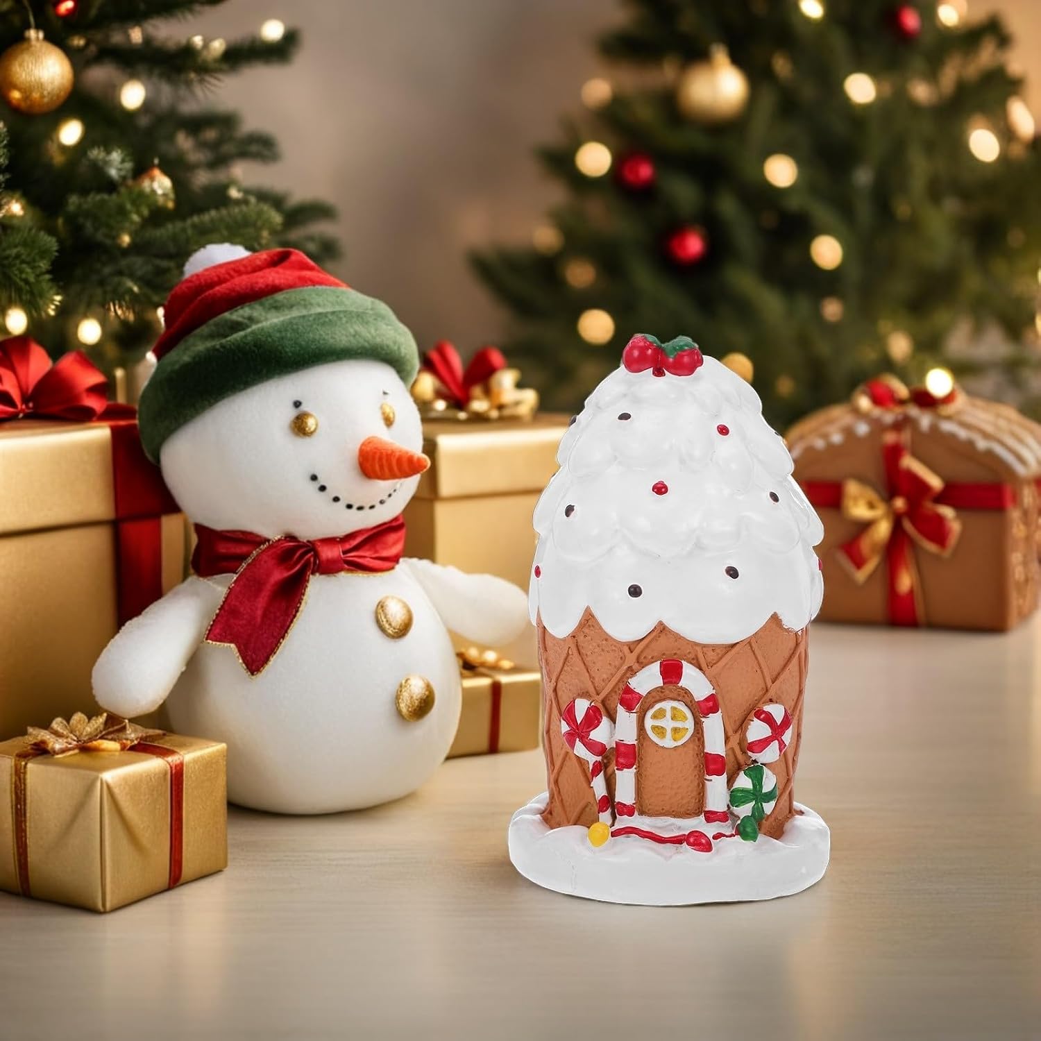 Resin Christmas Snow House Xmas Mini Village Figurine Indoor Decor