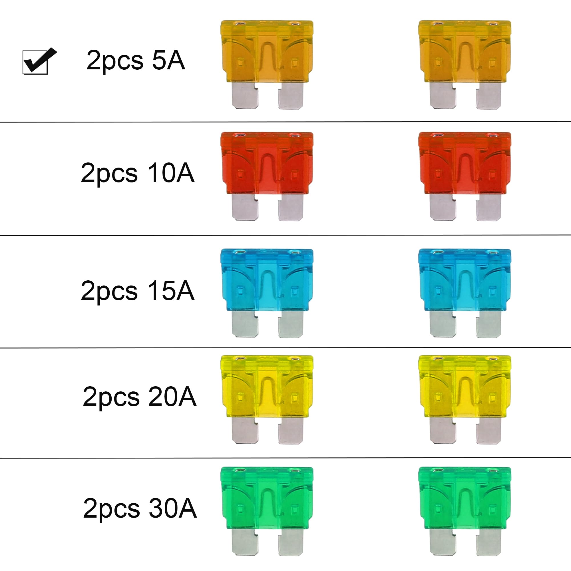 Car Fuses, 2Pcs Standard Blade Fuses 5A for Car Boat RV Truck Motorcycle (Orange 5 Amps) — view 3