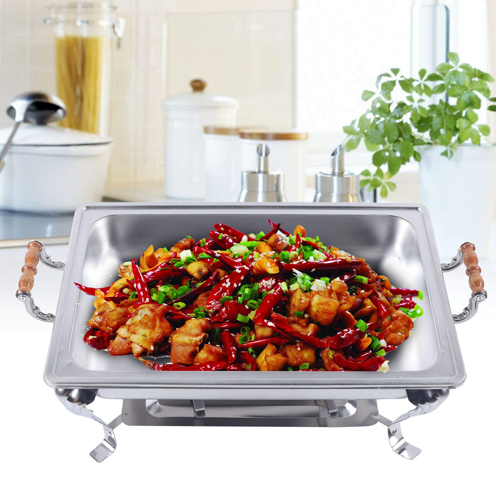 Chafing Dish Catering - Calentador de buffet con tapa (acero inoxidable, acabado brillante)
