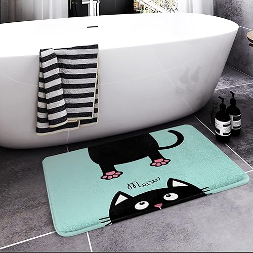 Miniatura 6 de Britimes Alfombra de baño azul, bonita alfombra de baño de gato negro, antideslizante, divertida caricatura, lavable, alfombra de piso de 18 x 30