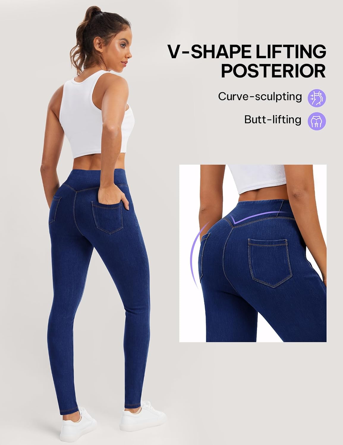 AVAMO Stretchy Jeans for Women Jeggings with Pockets Skinny Jeans High Waist Tummy Control Pull on Denim Leggings - Image 6