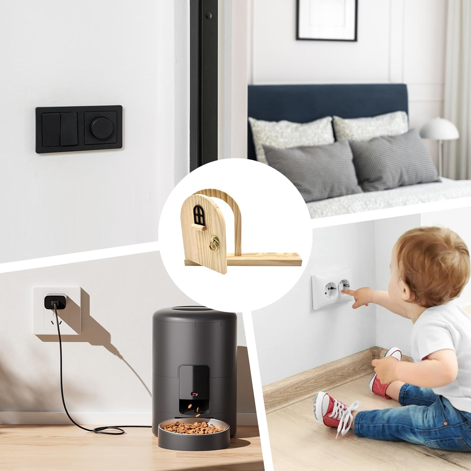 Outlet Cover Fairy Door, Wooden Socket Protector, Decorative Electric Guard, Child Safety Outlet Shield, Parents Homeowners, Kids Nursery Bedroom Supplies for Playroom Classroom Kitchen Day