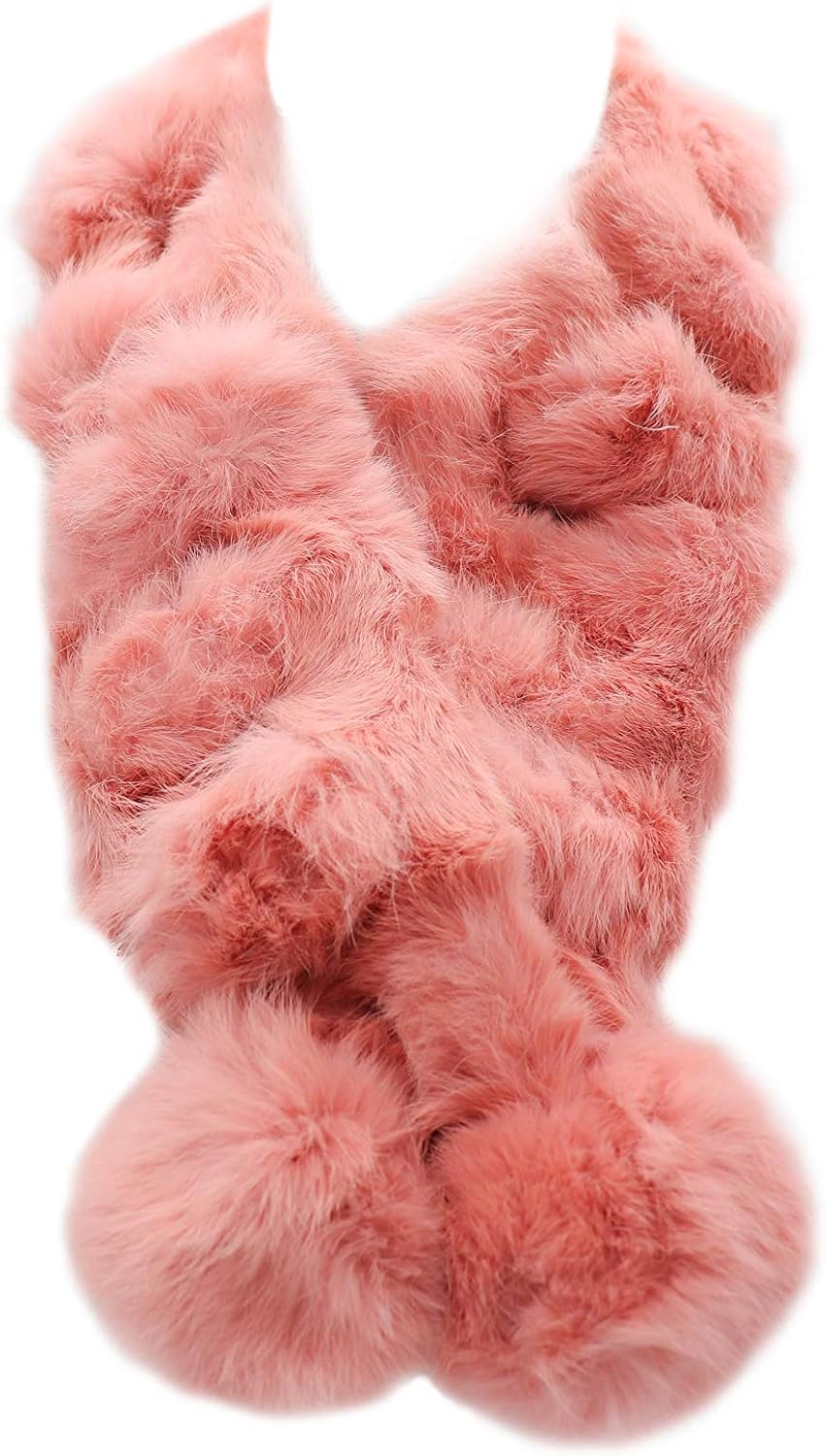 surell Long Rabbit Ball Scarf - Womens Neck Trim Scarf - Winter Collar Wrap