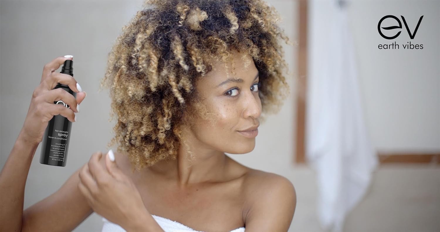 Earth Vibes Natural Hair Detangler, Leave-In Conditioner Spray For Kids & Adults - All Hair Types - Color Safe Cruelty, Sulfate - Paraben Free - Made With Organic Jojoba And Avocado Oil : Beauty & Personal Care