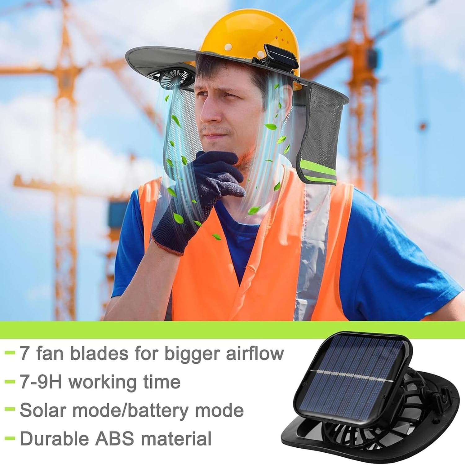 Hard Hat Sun Shade - Breathable Neck Gaiter, Solar Fan Bandana with UV Protection, Visor Face Shield, Cooling Reflective Strip, High Visibility Balaclava for Construction Outdoor Work