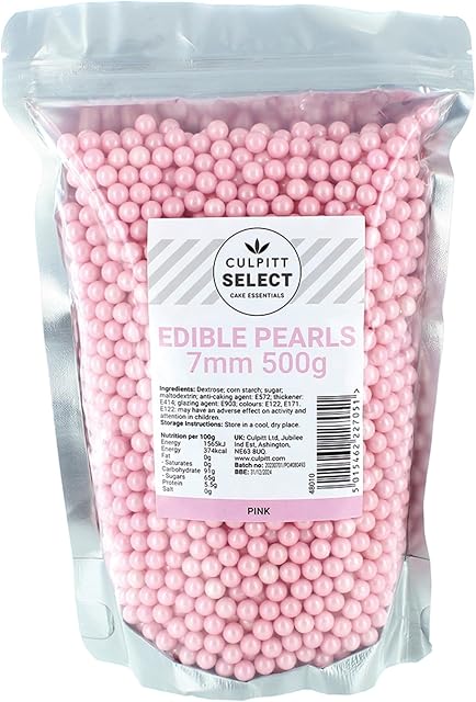 Culpitt Select Edible Pearls | Pink 7mm Beads, Cake Sprinkle Decorations for Cakes, Cupcakes, Cookies, Ice Cream, and Desserts | 500g