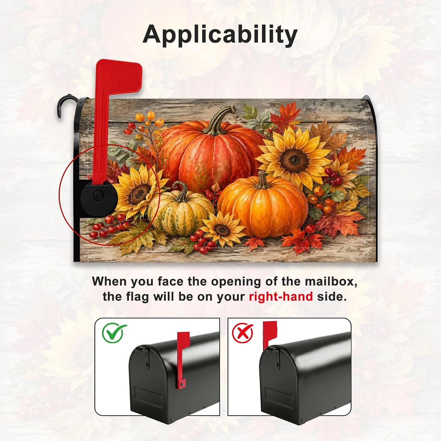 Fall Pumpkin Sunflower Magnetic Mailbox Cover, Autumn Harvest Maple Leaf Mailbox Wrap, Standard Size 21x18 Inch Seasonal Magnetic Letterbox Covers for Garden Yard Decor