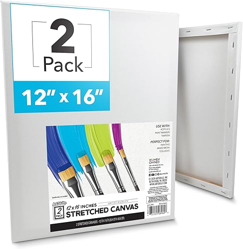ArtSkills Lienzos estirados para pintar, suministros de pintura en lienzo de 12 x 16 pulgadas para artistas, paquete de lienzo en blanco, paquete de