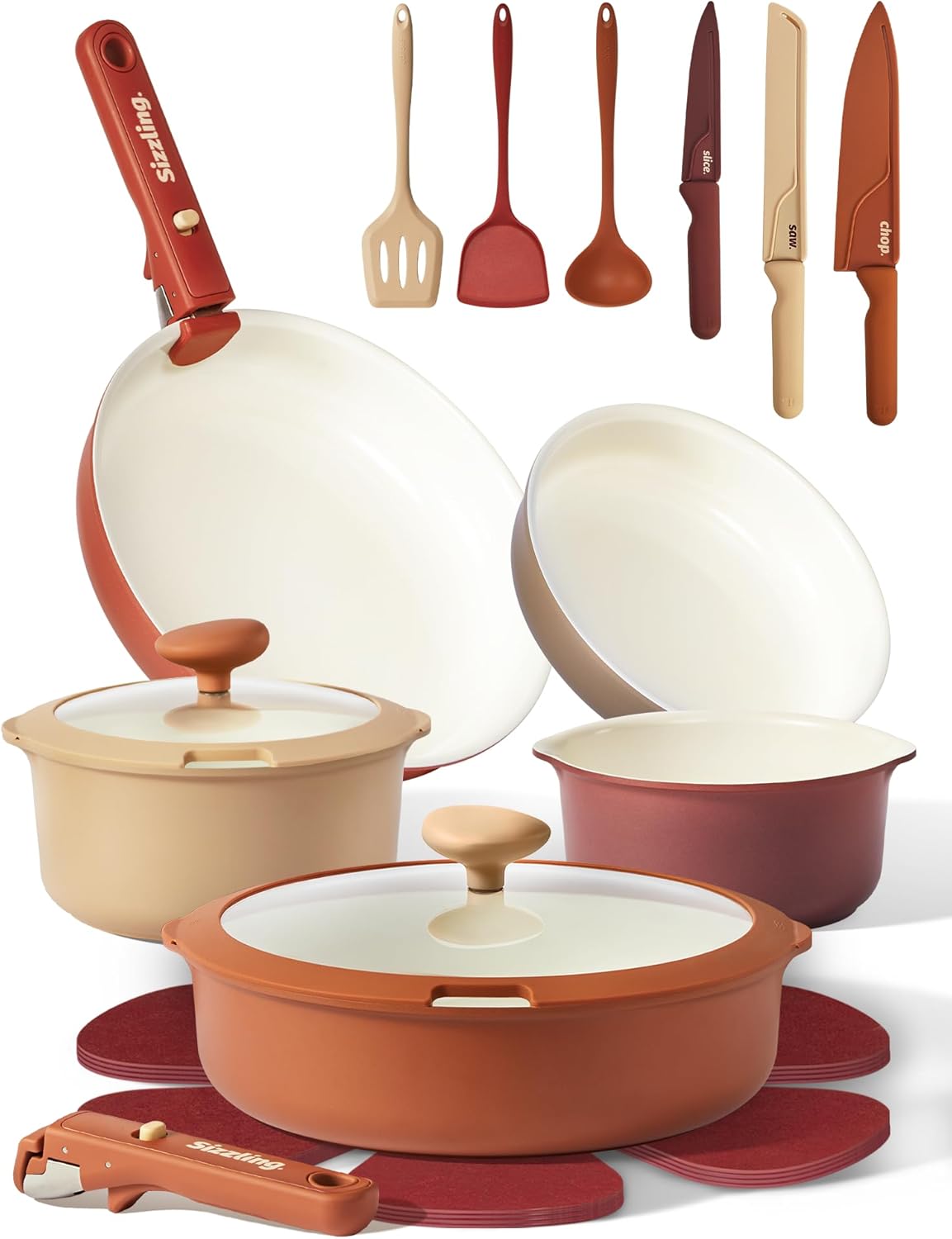 CAROTE 22 Pcs Ceramic Cookware Set Detachable Handle, Non Toxic Pots and Pans Set Non Stick, Induction Kitchen Cookware Removable Handles, Oven Safe, Stackable RV/Camping Cooking Set, Multi-Color