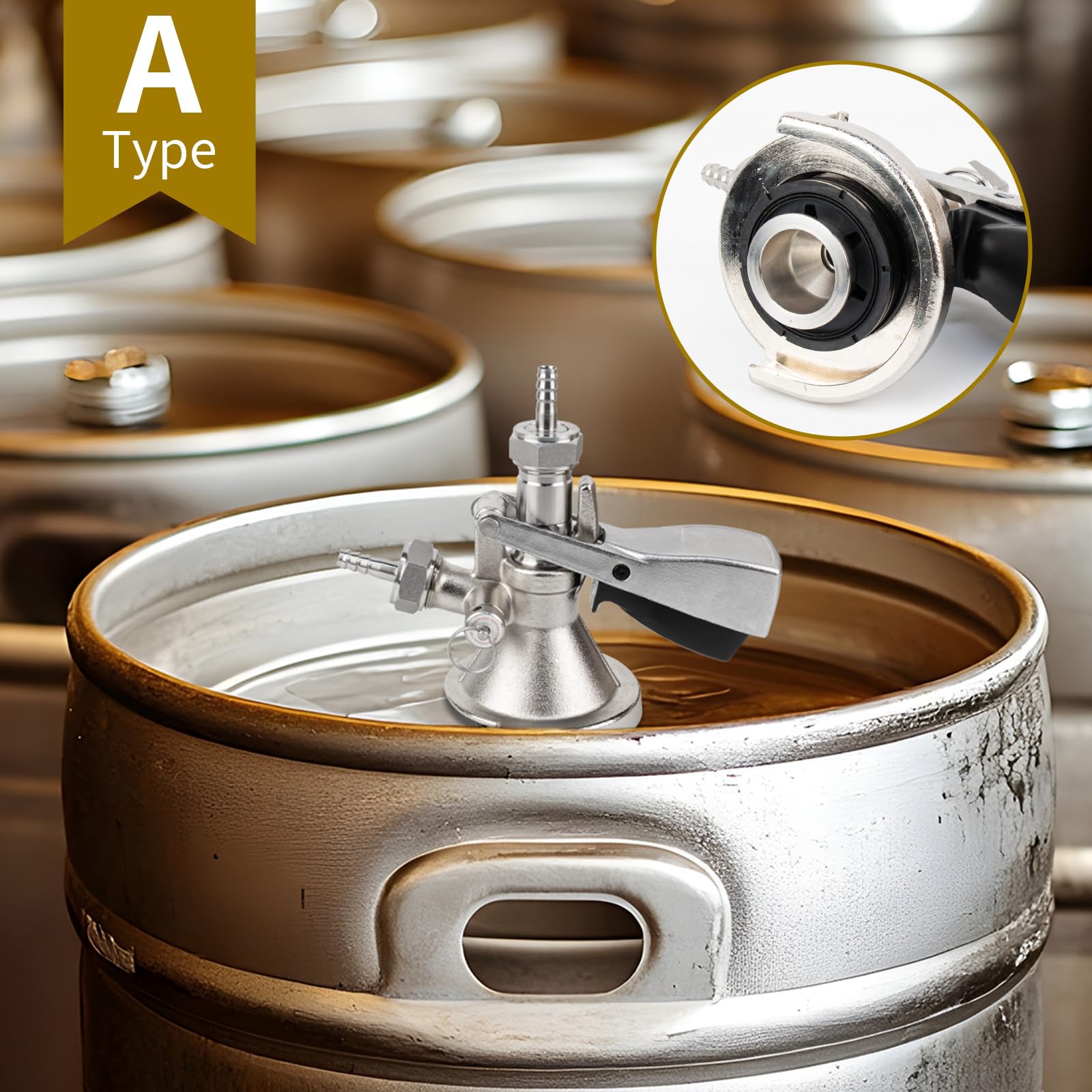 Tesmotor Tapón de barril tipo A G5/8, rosca con válvula de sobrepresión, acero inoxidable 304, grifo de cerveza para sistema de elaboración en casa, bares, restaurantes y celebraciones familiares