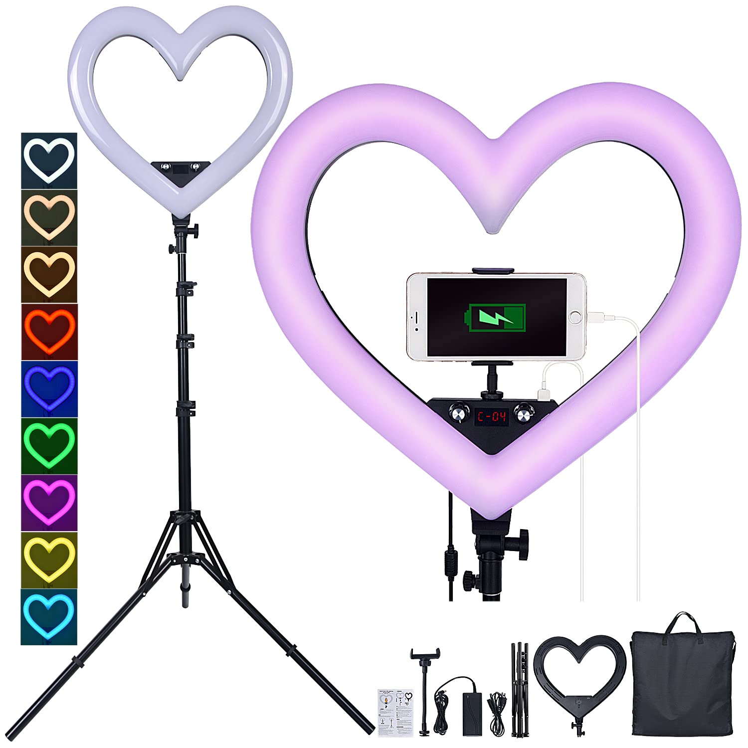 LELAMP Anneau Lumière 19 Pouces LED RGB lumière en Forme de Coeur Lampe de Photographie Lampe avec trépied pour l'enregistrement vidéo Maquillage Lumière d'appoint