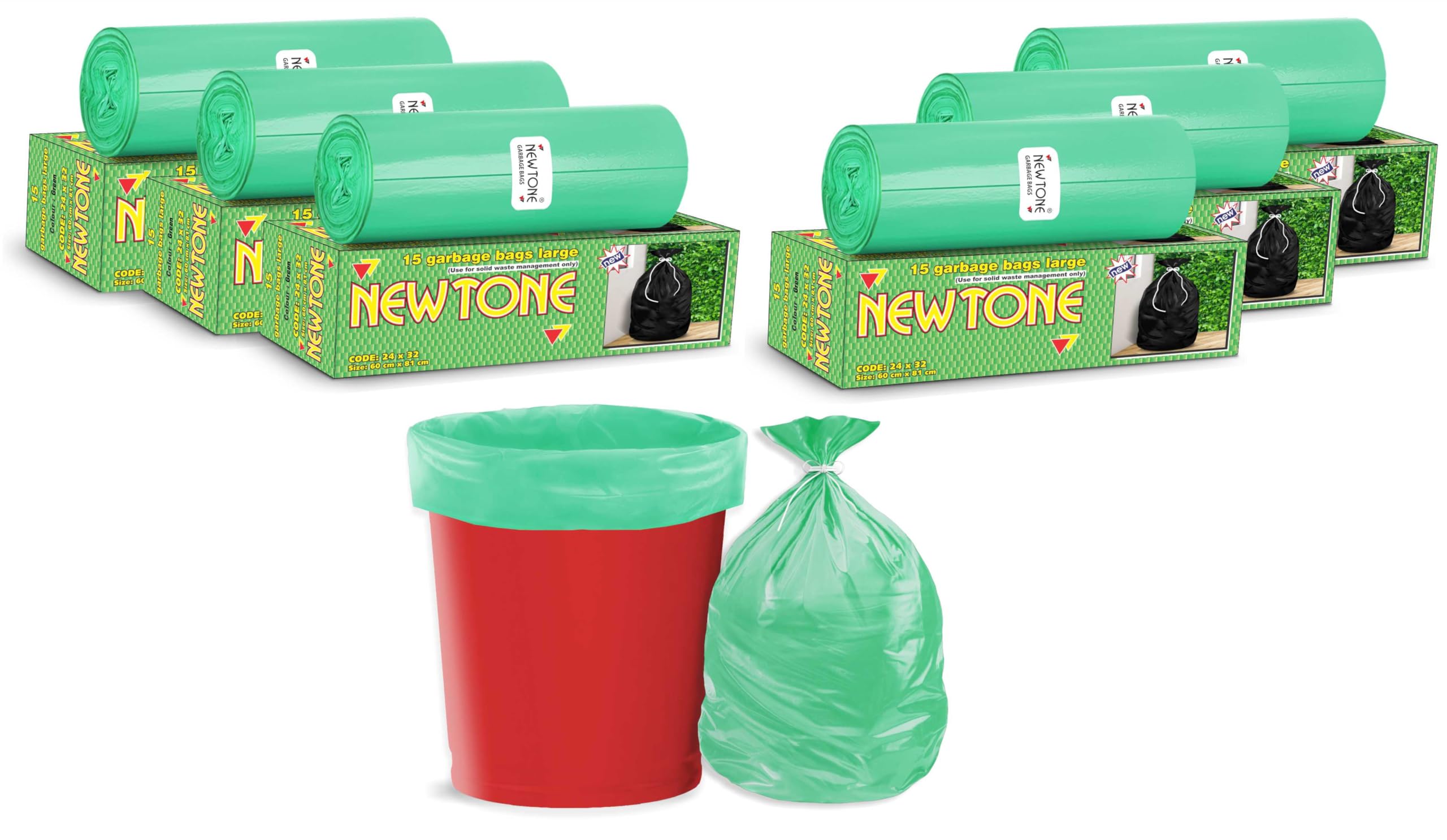 Newtone Premium Garbage Bags Size 24 X 32 Inches (Large) 90 Bags (6 Rolls) Dustbin Bag/Trash Bag - Green Color (B08M629SDV) Amazon Price History, Amazon Price Tracker