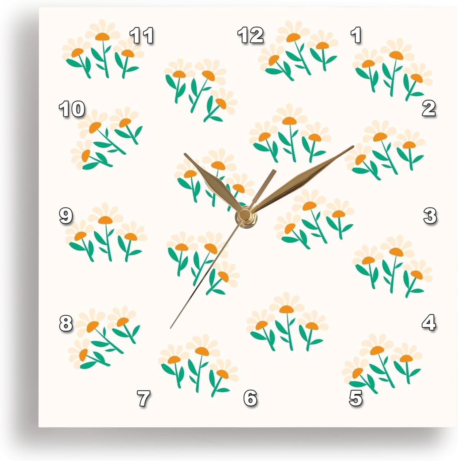 3dRose Wall Clock Silent – 10 inch – Retro Daisy White Flower Pattern Prints Rosette – Pattern Prints