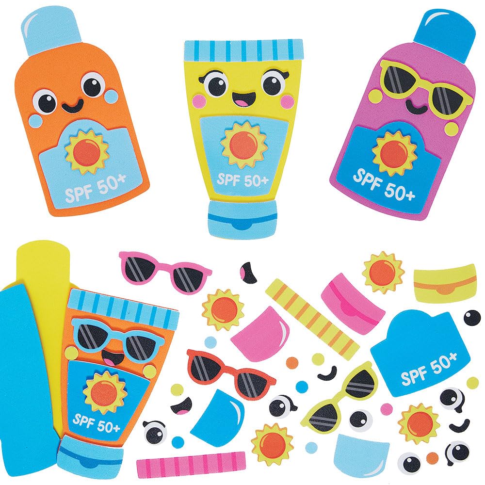 Baker Ross VC172 Sunscreen Mix & Match Magnet Kits - Pack of 8, Foam Sun Cream Fridge Magnets