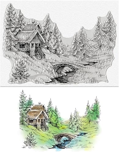 Miniatura 6 de Threetols Sellos transparentes de fondo de montaña para hacer tarjetas, sellos de goma transparente de árbol, sellos de paisajes para decoración de