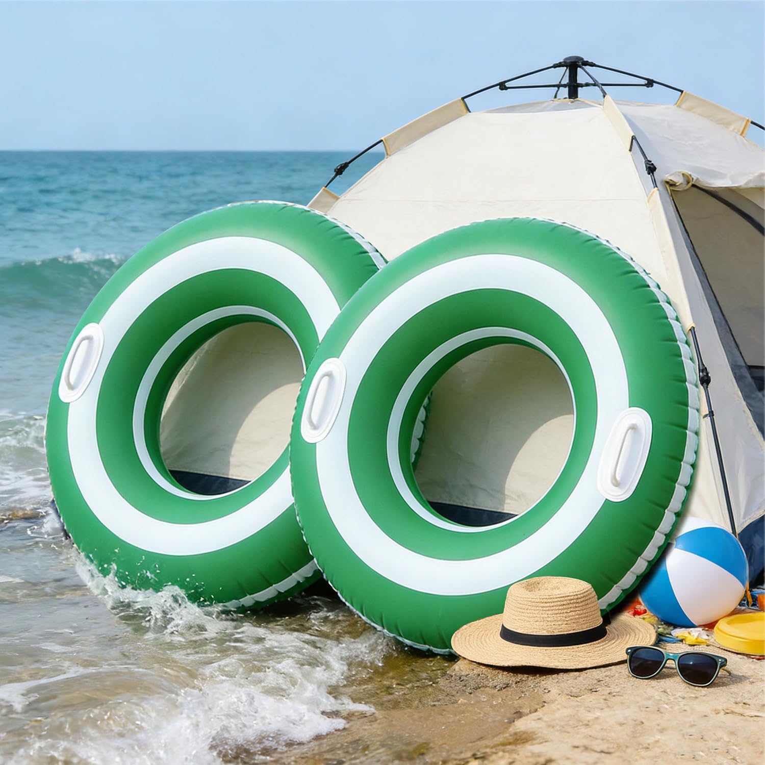 2PCS XL 45" Striped Pool Swim Ring Inflatable Pool Floats Water Fun Bachelorette Large Adult Swimming Pool Float for Beach Lake Summer Holiday Beach Party