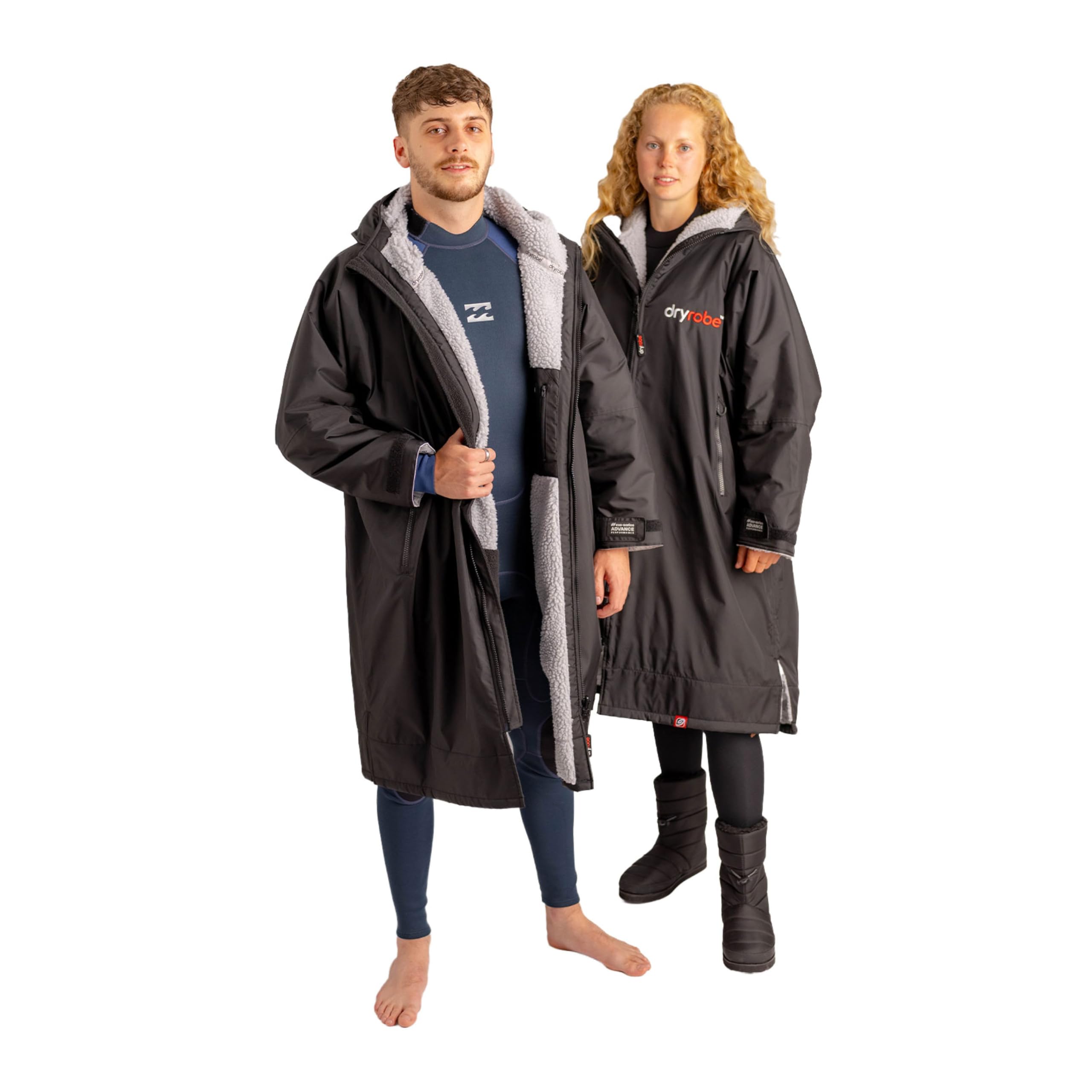 Dryrobe Unisex Black / Grey Advance Waterproof Changing Robe - Long Sleeve Oversized Change Robe Coat With Fleece Lining - Hooded Jacket For Beach, Wild Swimming, Surfing Adult Large - Black/Grey