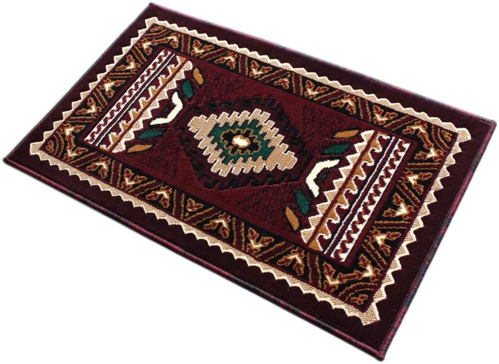 South West Native American Mat Area Rug Burgundy Design 143 (24 Inch X 40 Inch) Mat