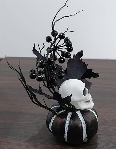 Miniatura 10 de Adorno de calabaza artificial de Halloween, centros de mesa de hoja de arce y calavera de otoño de 9 pulgadas para arreglo floral de Halloween,