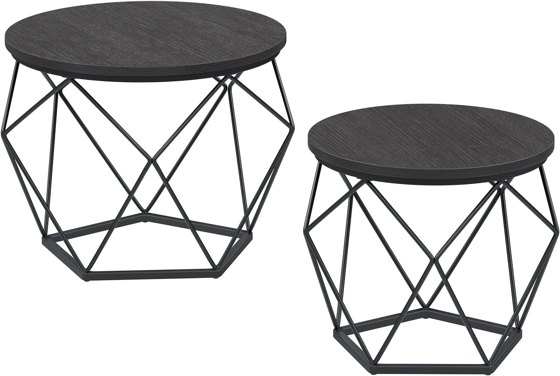 VASAGLERound Coffee Table, Set of 2, Side Table, Sofa End Table, Modern Style, Removable Top, Steel Frame, for Living Room, Black LCT041B22