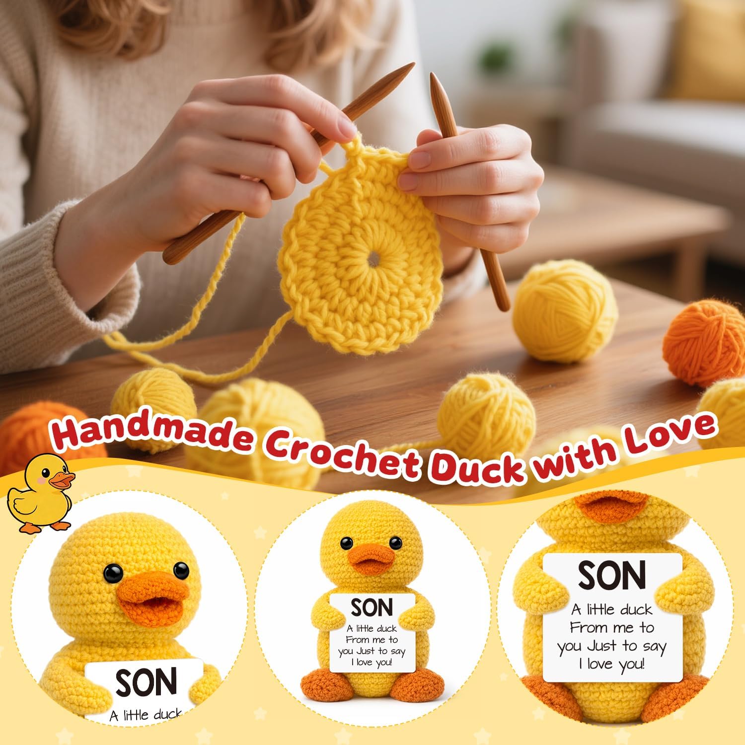 Year Old Boy Birthday Son Graduation Gift for Him,Son Gifts from Mom Dad,Handmade Crochet Duck Gifts for Teen Boys Adults Son in Law Bonus Step, for Adult Son