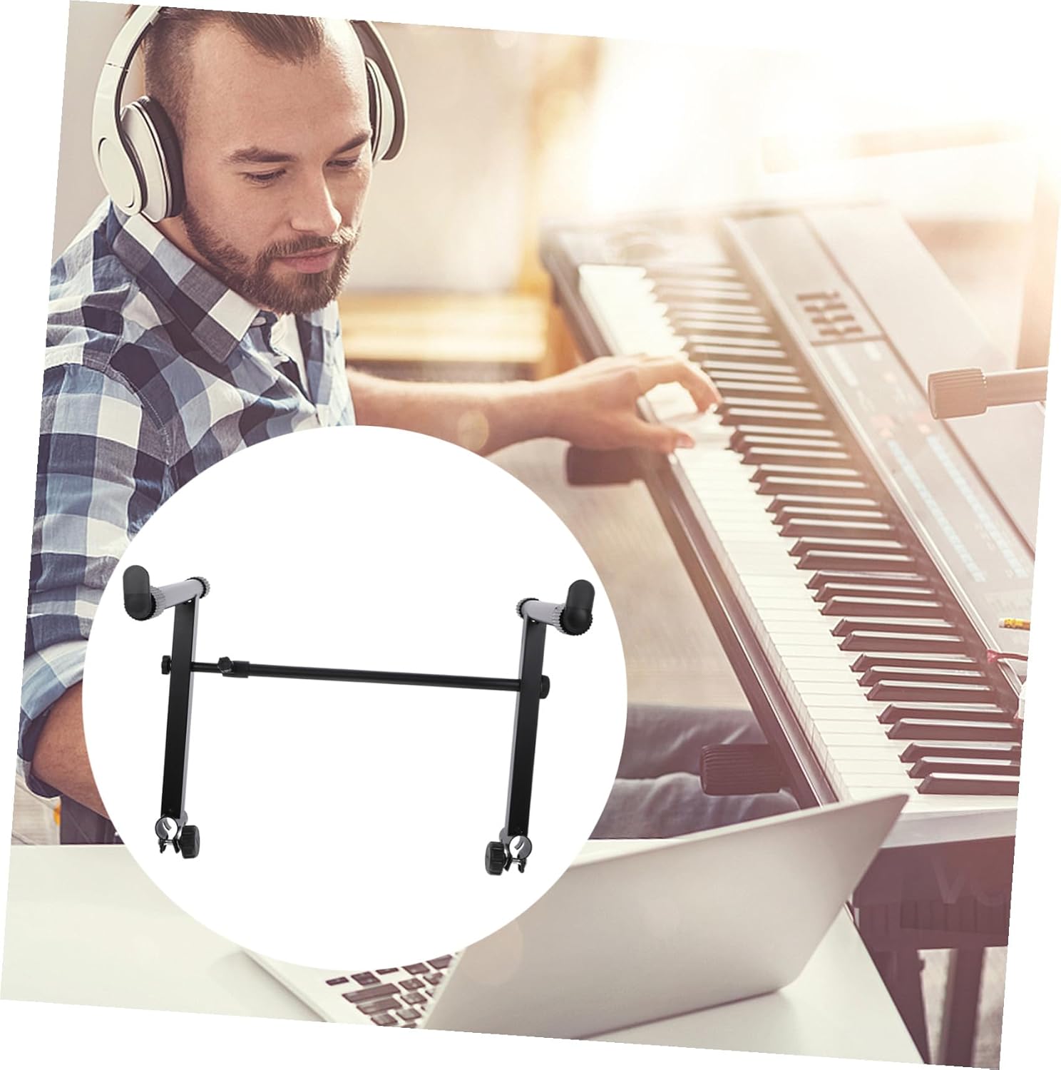 Double Tube Keyboard Stand Rack Height Electric Organ Support with Anti-skid Pads Heavy-duty Iron Construction for Portable Piano Keyboards