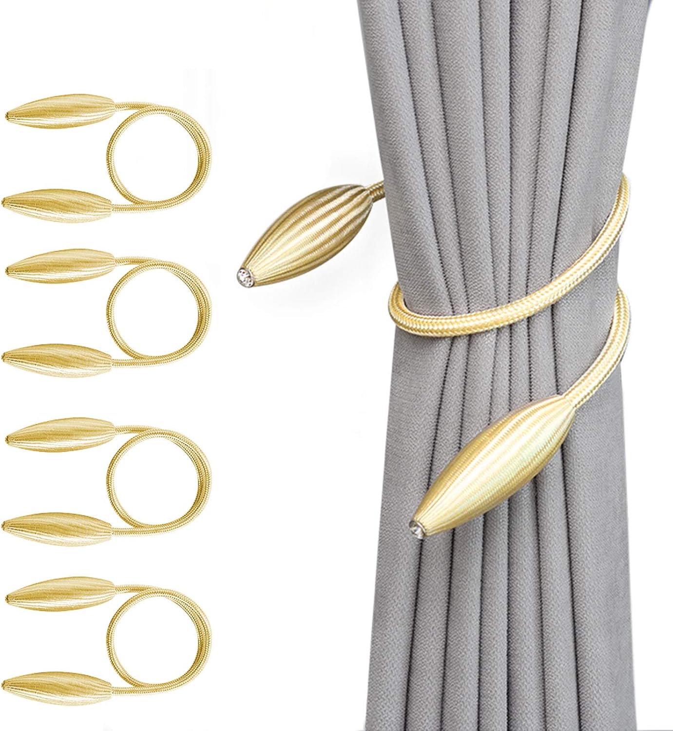 BOLLOVI Curtain Tiebacks, 4 Pack Decorative Curtain Holdbacks, 21 Inch Creative Window Drape Twist Tie Backs Curtain Holders, Decorative Draperies Holdbacks for Home Kitchen Window Curtains (Gold)