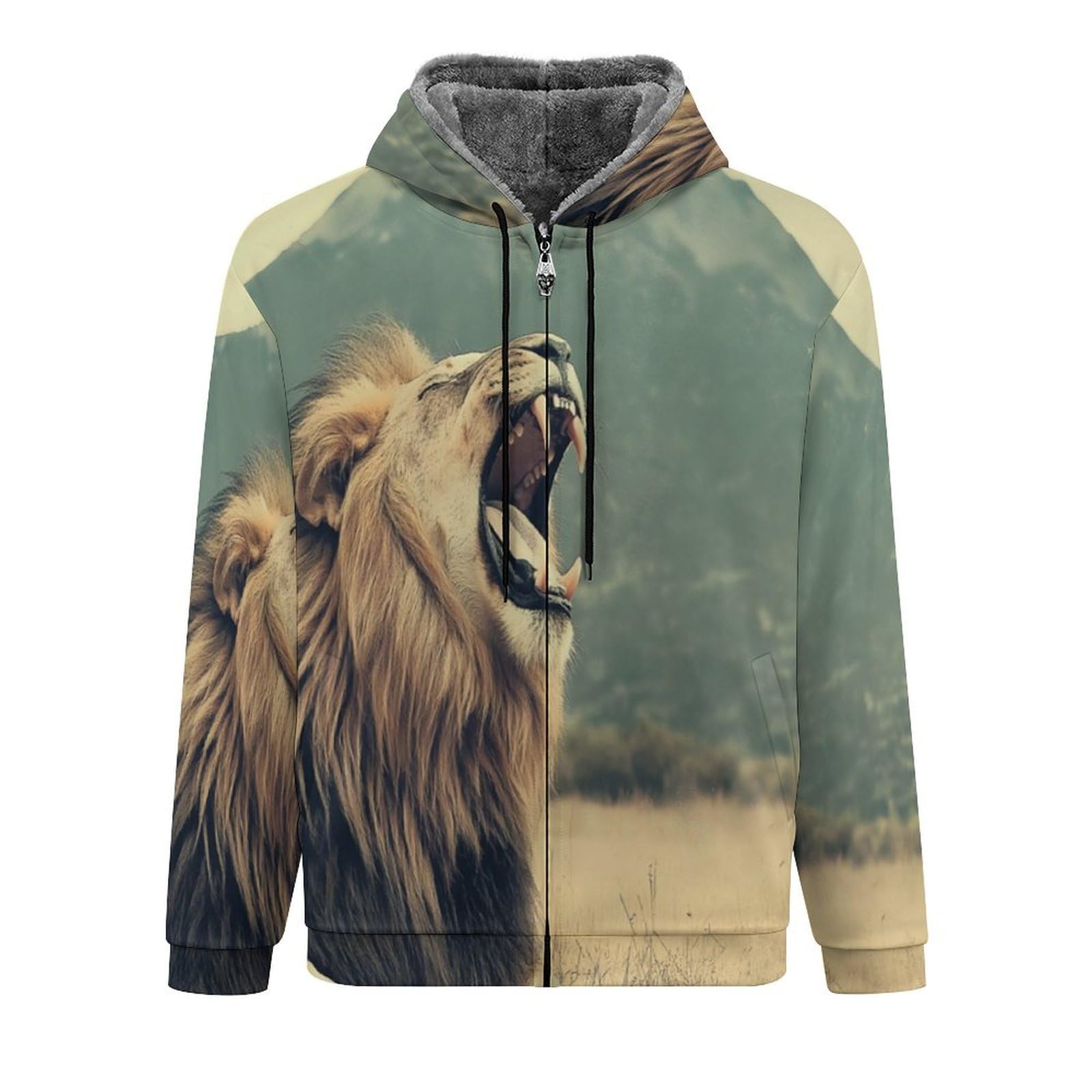 Veste doublée en polaire pour hommes avec motif lion sweat-shirt zippé d'hiver - 8