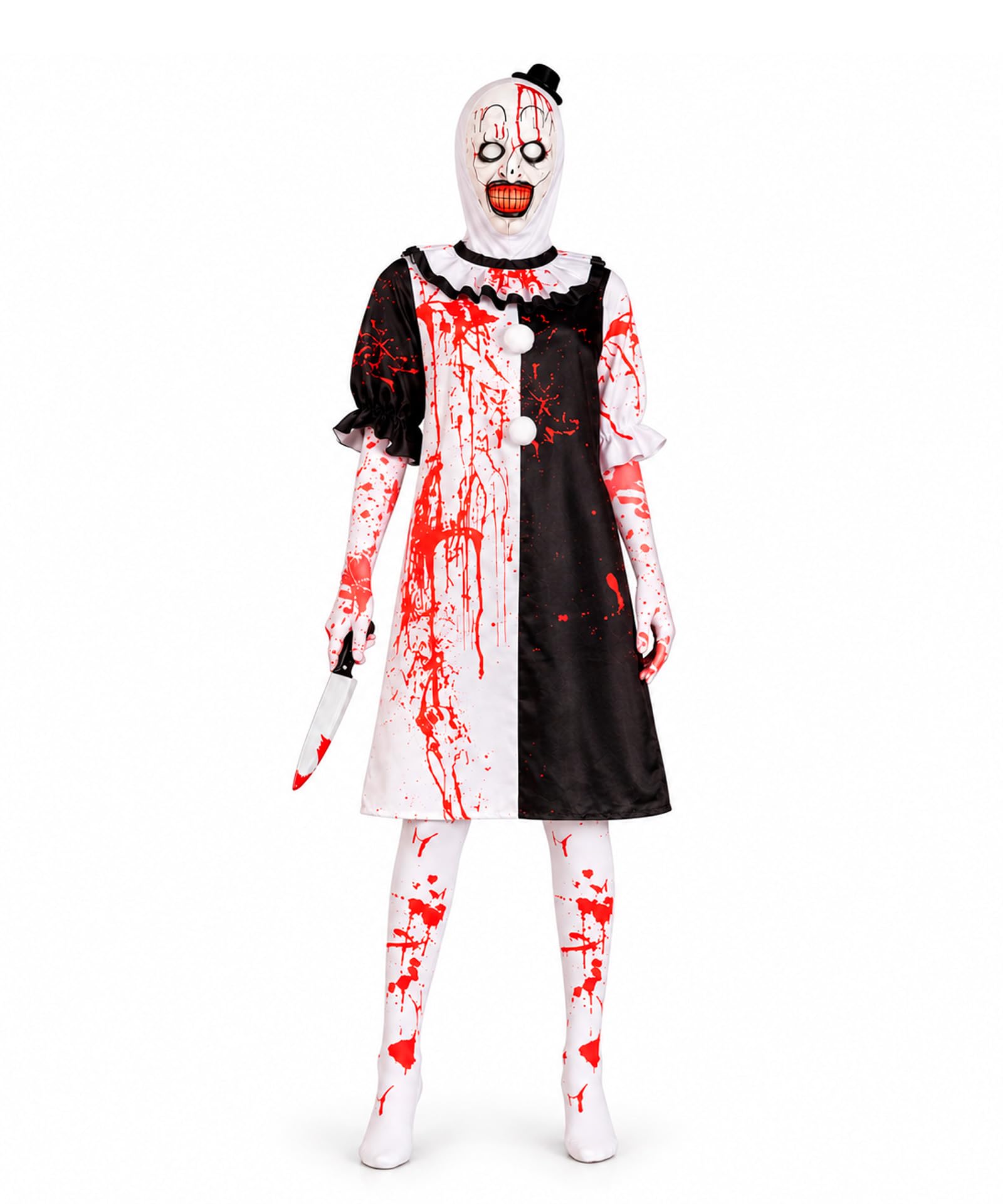 Women's Scary Jester Costume 5 Piece Halloween Outfit Medium
