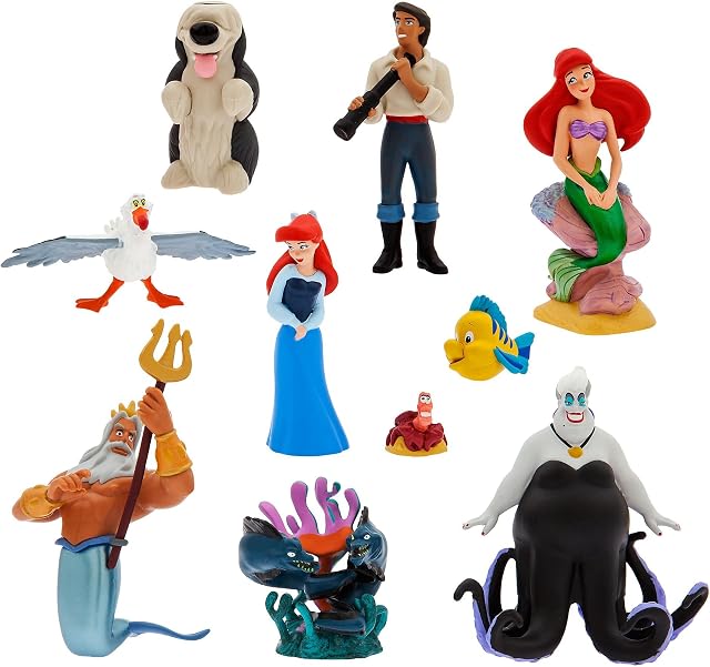 Disney Store Official The Little Mermaid Deluxe Figurine Playset, 9 Pc., Fully Sculpted Character Toy Figures, Includes Mermaid Ariel, Human Ariel, Eric, Triton and More, Suitable for Ages 4+