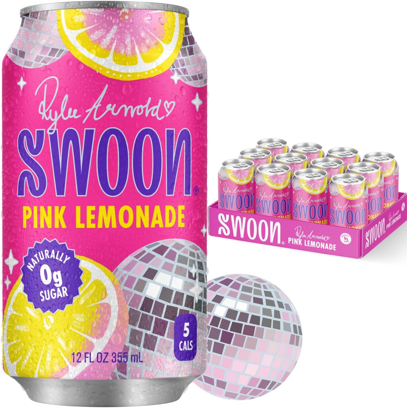 Zero Sugar Pink Lemonade by Swoon - Low Carb, Keto Friendly, 5 Calories and Gluten Free - Cans 12 Pack