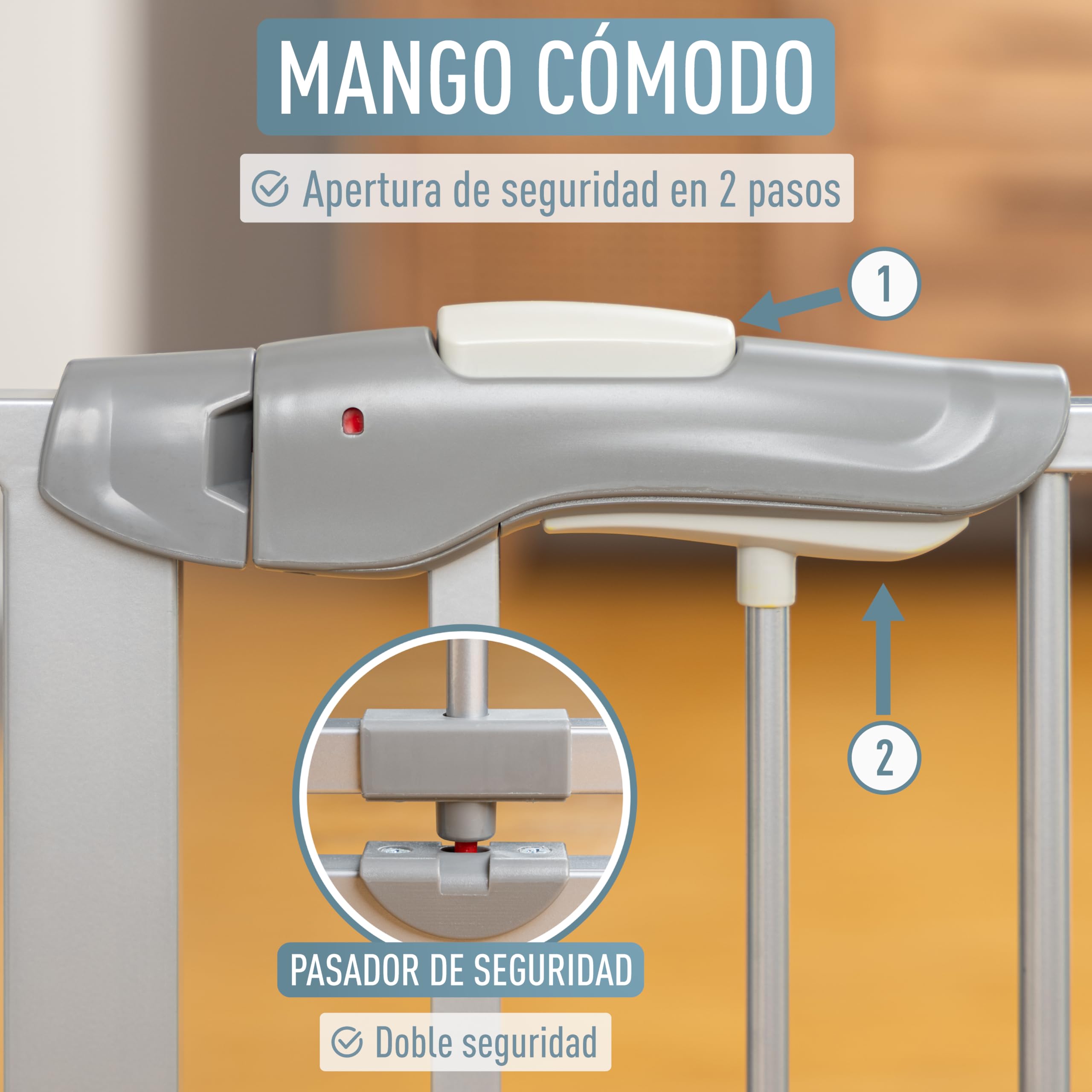 IB-Style - Barrera de seguridad para puerta/escalera «Kaya» | 75-175 cm | Color gris/plata | Se cierra automáticamente | 90° fijación | Doble cierre | Ajustable de 105-115 cm
