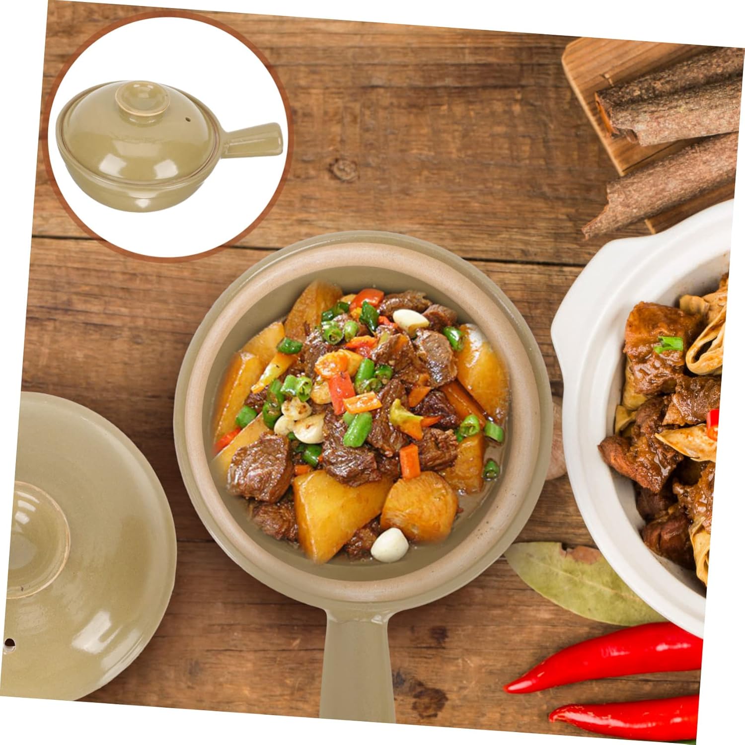 VOSAREA Chinese Clay Single Casserole Heat-resistant Pot Stew Pot for Rice Noodles Insulated Soup Casserole Dish Kitchen Cookware