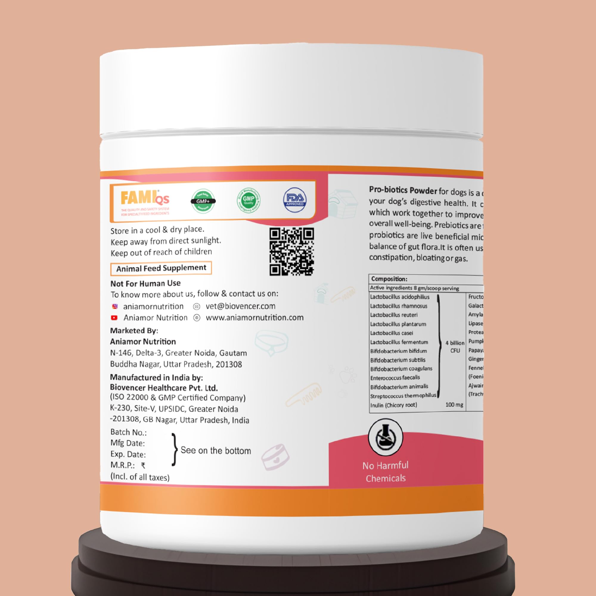 Aniamor Pro-Biotics Powder for Dogs and Cats|Gut Care|Pets Supplement|Probiotic with Enzymes|All Life Stage|200gm Jar