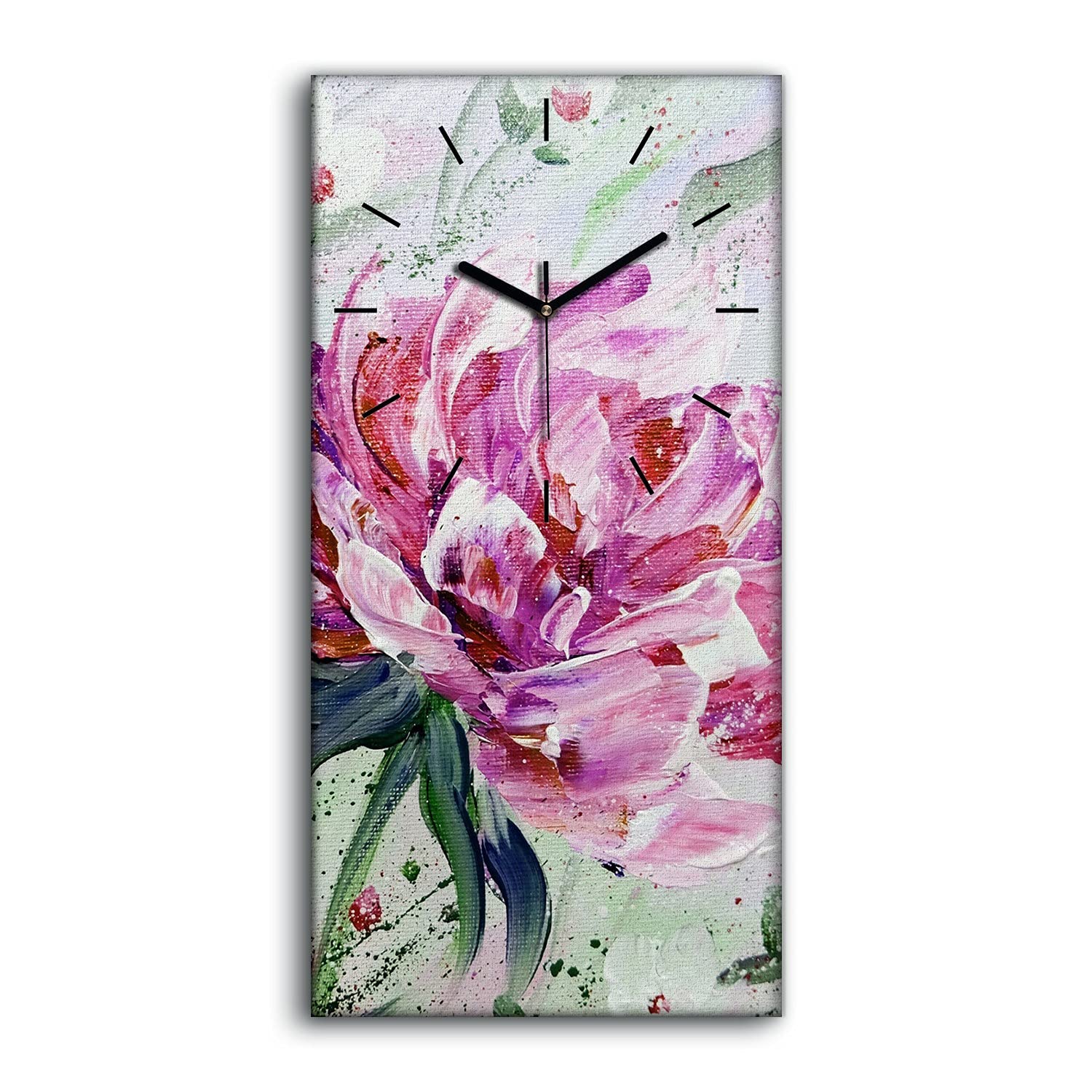 Horloge sur Toile Salon et Chambre | Tableau Mural Moderne 30x60cm Ambiance Florale