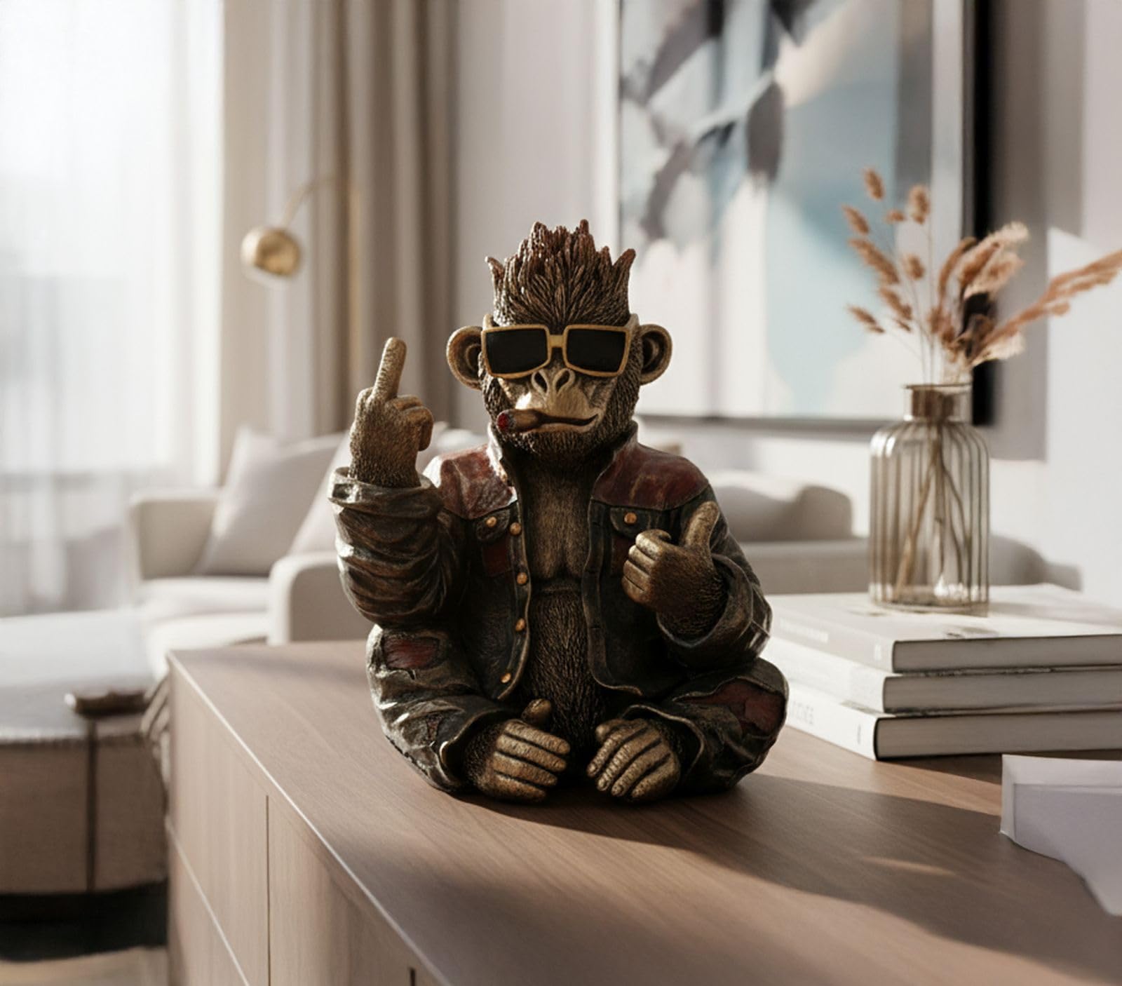 formano Dekofigur AFFE 33 cm sitzend Handbemalte Polyresin Figur modernen Look - witzige Tierfigur mit Sonnenbrille & Jacke - ausgefallene Wohn-Deko & Geschenkidee für Trendige Einrichtung