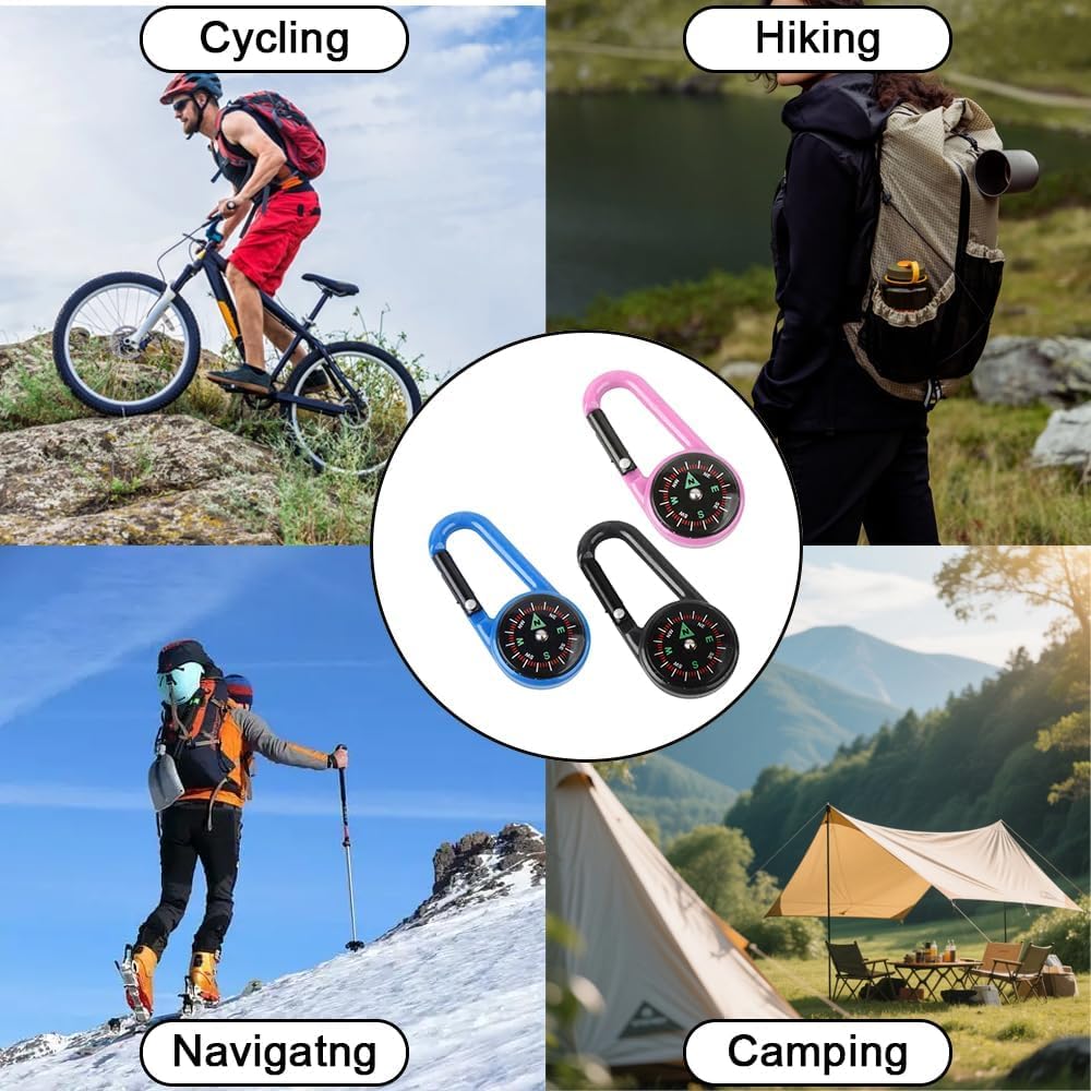 Lot de 3 Mini Boussole Portable avec Mousqueton, Boussole de Poche pour Randonnée, Camping, Plein Air et Survie, Porte-Clés Compact pour Enfants et Adultes, Activités Extérieures et Urgences