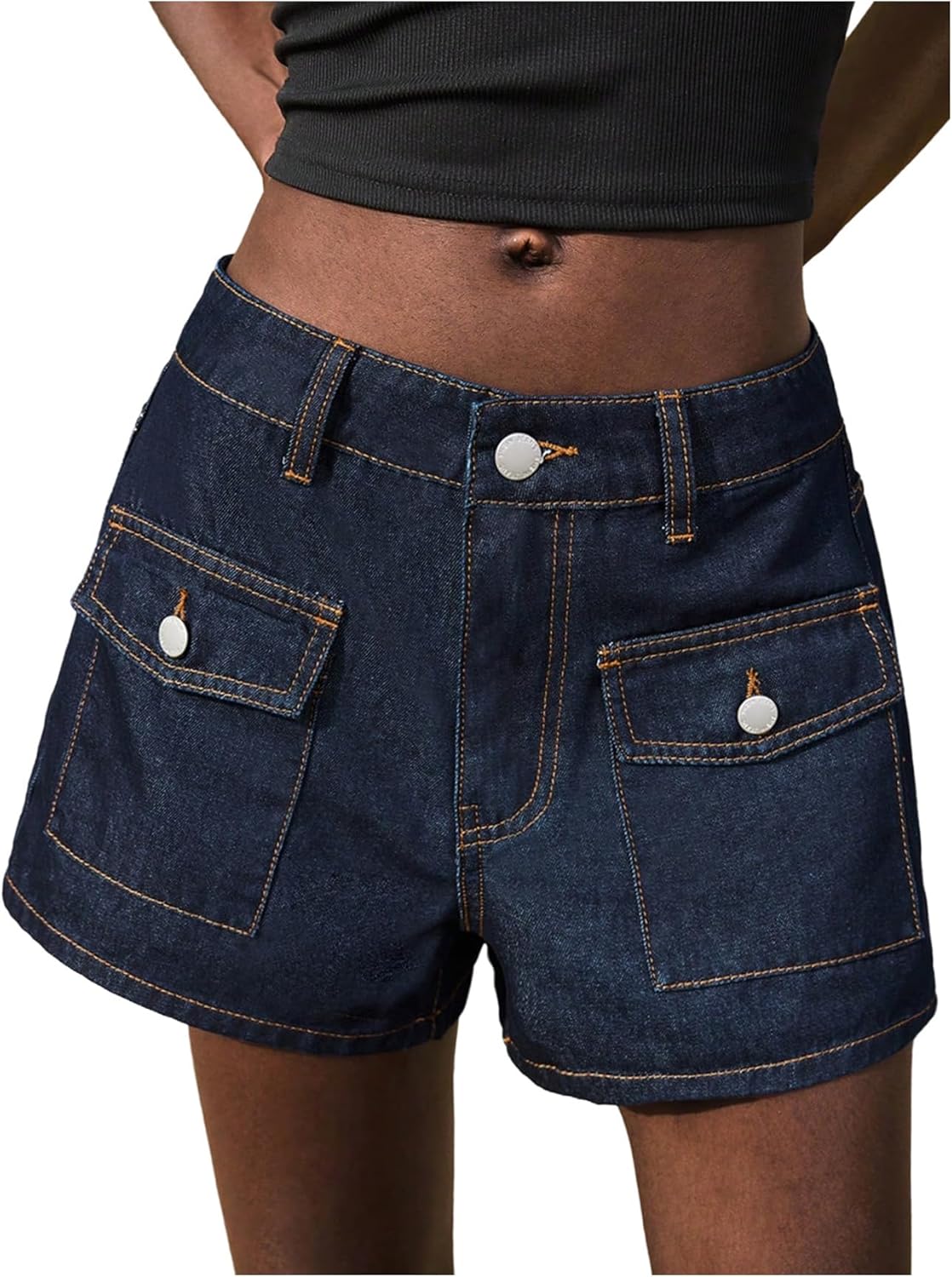 MakeMeChic Women's Wide Leg Jean Shorts Low Waist Vintage Denim Shorts with Pocket