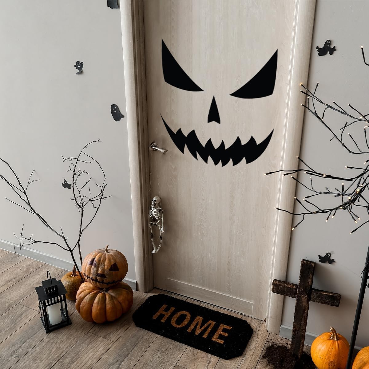 Halloween Face Door Decal Fun Halloween Face Door Decoration Sticker Removable Halloween Window Sticker for Decoration Indoor Outdoor Party Haunted House Supplies image 3
